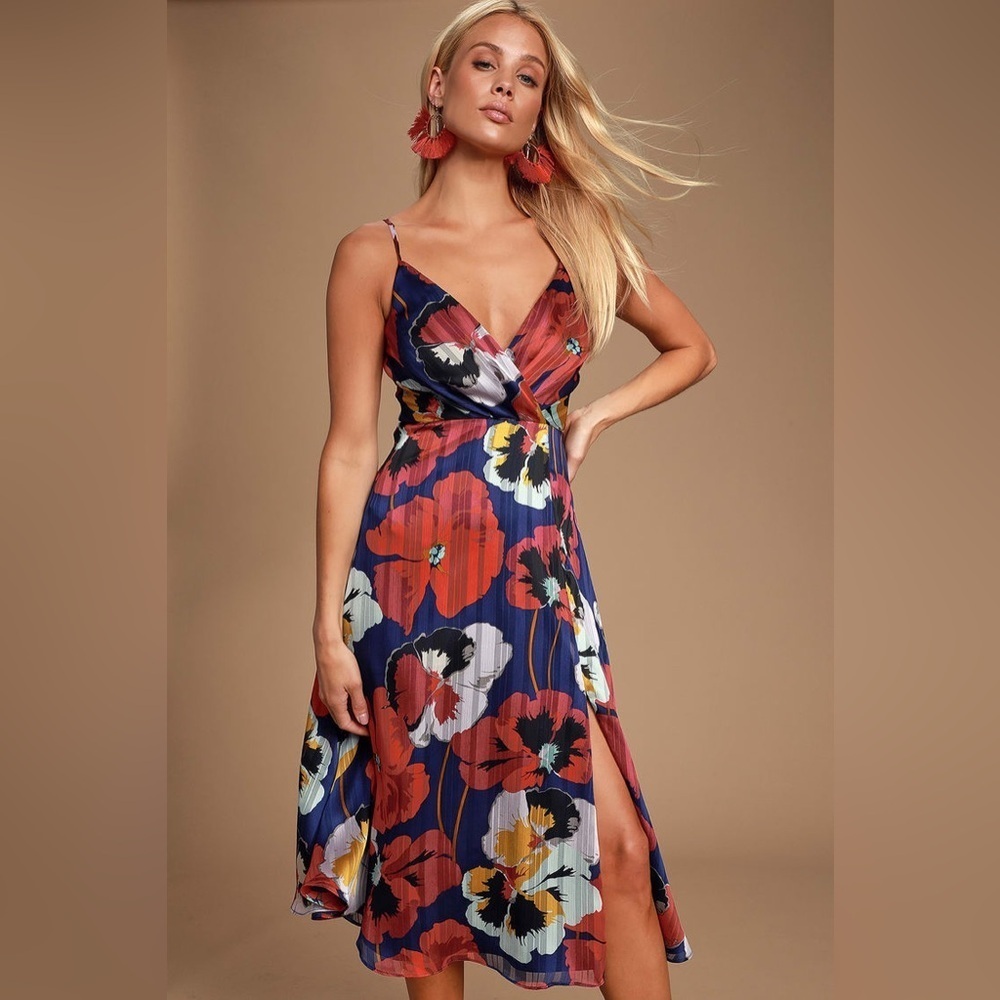 🔆 Lulu's Blue and Red Sleeveless Maxi Dress Wrap Style, Size XS NWT